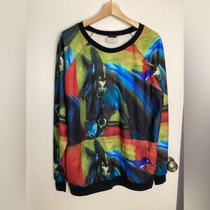 NWOT Colorful Horse With Bluebird Print Sweatshirt XL
